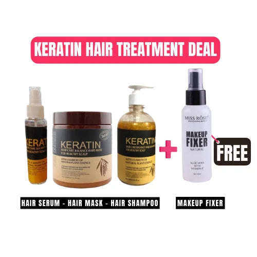 Deal Of 3 Keratin Hair Treatment | Mask + Shampoo +  Serum With Free Makeup Fixer